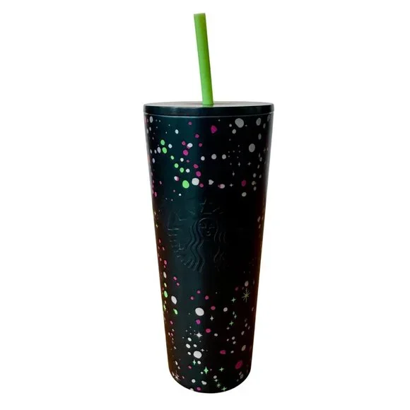 STARBUCKS 2020 Holiday Steel Tumbler 24 Oz Confetti Dots Green Limited Edition - Picture 1 of 6